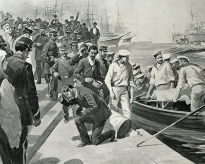 Mutiny of the Russian battleship Potemkin landing at Constanta, Illustration from L