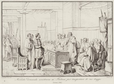 Nersete asks the Tribunes for assistance to transport his troops, 552 by Italian School
