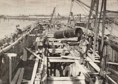 New Aqueduct in Venice, Laying the Channel in the Lagoon, Italy by Italian School