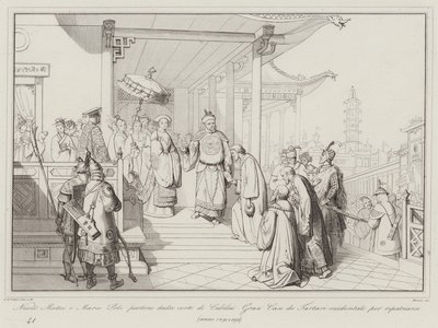 Nicolo Matteo and Marco Polo Depart from the Court of Kublai Khan to Return Home by Italian School