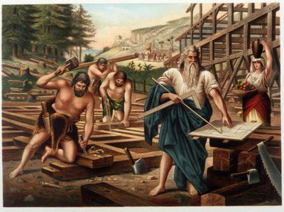 Noah and His Family Building the Ark (Noah Looking at the Plan of Construction) - in 