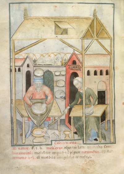 Preparation of cheese, from Tacuinum Sanitatis, c.1390-1400 by Italian School