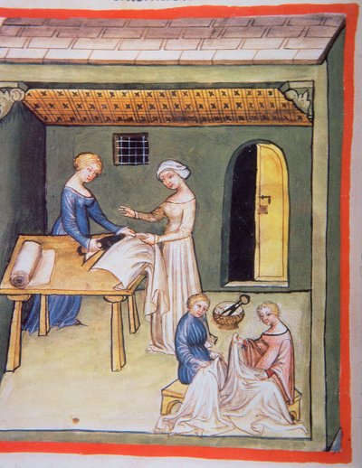 The Tailors Shop: Clothes of Linen, from Tacuinum Sanitatis by Italian School
