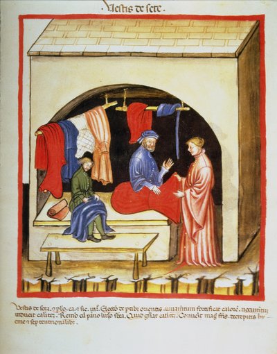 The Tailors Shop: Clothes of Silk, from Tacuinum Sanitatis by Italian School