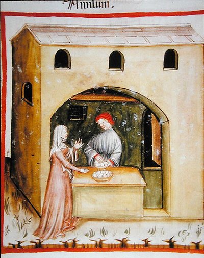 Selling Wheat Starch, from Tacuinum Sanitatis Codex Vindobonensis by Italian School