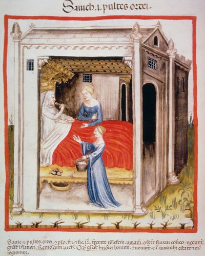 Tasting barley soup, from Tacuinum Sanitatis by Italian School