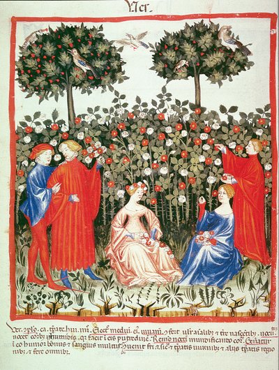 Spring: The gathering of flowers, from Tacuinum Sanitatis by Italian School