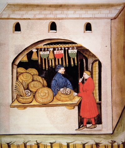 The sale of dried figs, from Tacuinum Sanitatis by Italian School