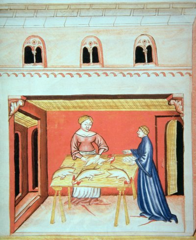 The butchers: Removing testicles, from Tacuinum Sanitatis by Italian School