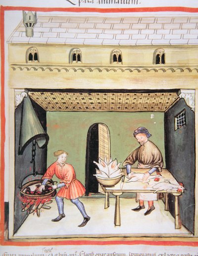 The butchers: Cooking liver, from Tacuinum Sanitatis by Italian School