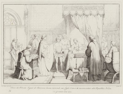 Obizzo da Polenta, Lord of Ravenna, on His Deathbed, Recommends His Son Ostasio III by Italian School