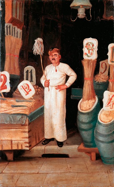 Old trade: the shop of the pasta seller by Italian School