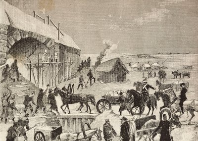 One of fortresses under construction on Russia border, engraving from L