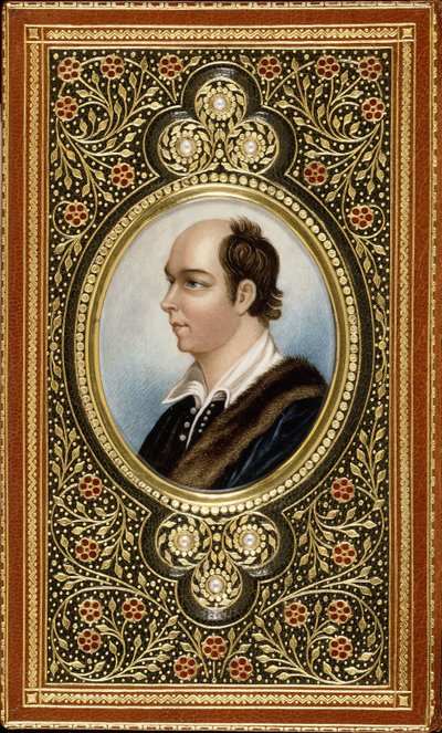 Oval miniature portrait of Oliver Goldsmith, framed with gilt trefoils set with three pearls by Italian School