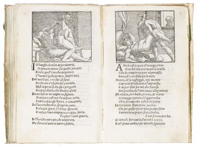 Page from "Sonetti Lussuriosi" by Pietro Aretino, illustrated by Giulio Romano and engraved by Marcantonio Raimondi, published Venice, c.1527 by Italian School