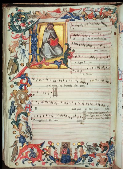 Page of Musical Notation with a Historiated Initial, from the Squarcialupi Codex by Italian School