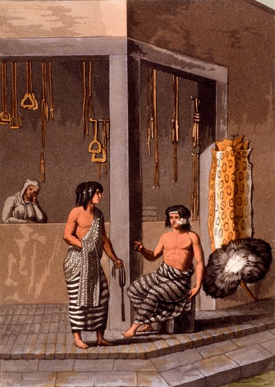 Pampas Indians in a Shop Called Indiano, Calle de-los-Torres, Buenos Aires, c.1820s-30s by Italian School