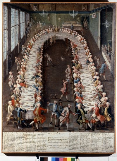 Performance of a banquet organized by the Nani family. Painting of the 18th century by Italian School