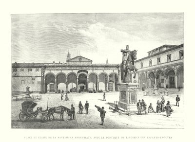 Square and Church of the Santissima Annunziata, with the Portico of the Foundling Hospital (engraving) by Italian School
