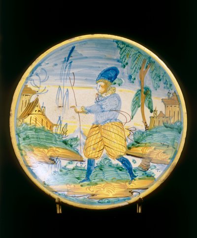 Plate with a Young Figure, Montelupo Manufacture by Italian School