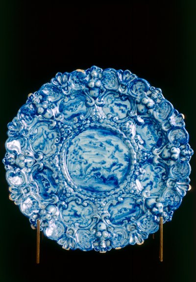 Plate with Soldier and Two Women, Savona Manufacture by Italian School