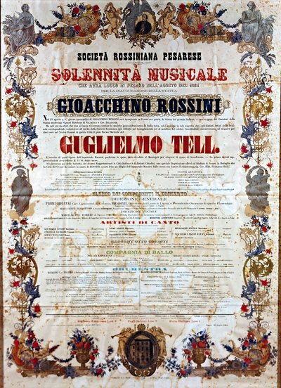 Playbill for Guillaume Tell, the opera by Gioachino Rossini, c.1864 by Italian School