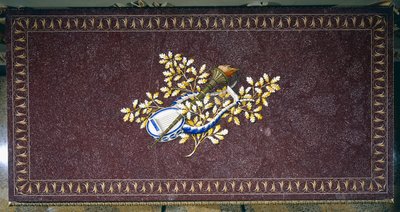 Porphyry table top with semi-precious stones mosaic, Italy by Italian School
