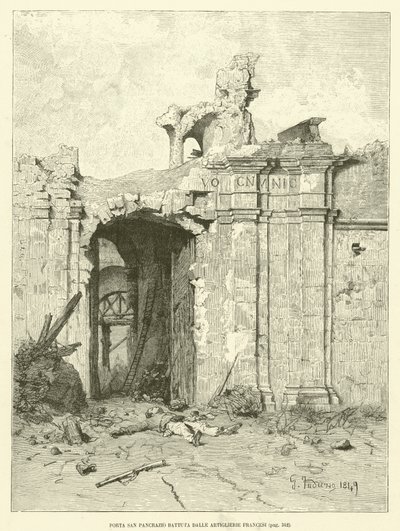 Porta San Pancrazio Bombarded by French Artillery (engraving) by Italian School