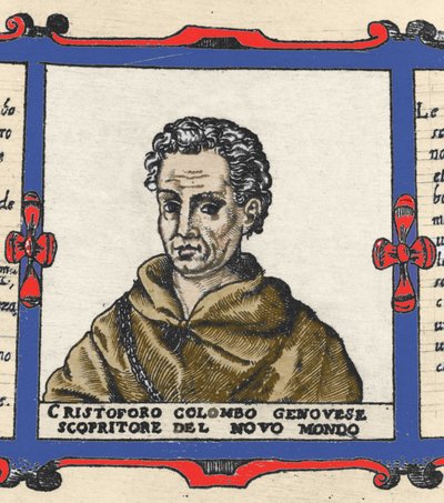 Portrait of Christopher Columbus (1451-1506), (detail) of the Atlas of Urbano Monte by Italian School