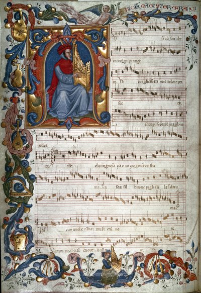 Portrait of Francesco Landino and a Musical Score, Illustration from "The Squarcialupi Codex", c.1325-35 by Italian School