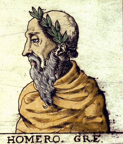 Portrait of Homer. Engraving of 1560 from the Atlas of Urbano Monte by Italian School