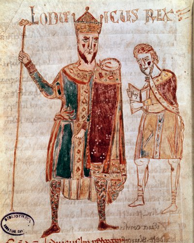 Portrait of Louis I the Pious (778-840), King of France. Manuscript page from 