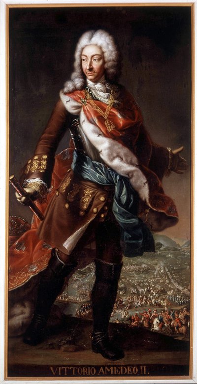 Portrait of Vittorio Amedeo II di Savoia called the Volpe Savoiarda (1666-1732) (Victor Amedee II or Victor-Amedee), Duke of Savoy and King of Sicily then of Sardinia. Painting preserved at Castle A. Racconigi by Italian School
