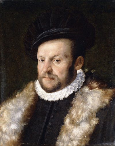 Portrait of a Bearded Gentleman, bust length, wearing a Black Jacket with a White Ruff Collar by Italian School