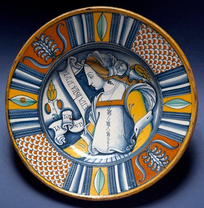 Portrait of a young lady. Ceramic plate from Deruta, Italy. Circa 1520. National Museum of Bargello, Florence, Italy by Italian School