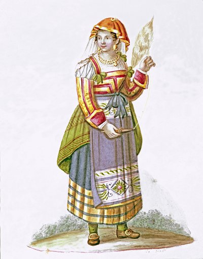 Portrait of a young woman from Pietracanale in the region of Abruzzo, in traditional dress by Italian School