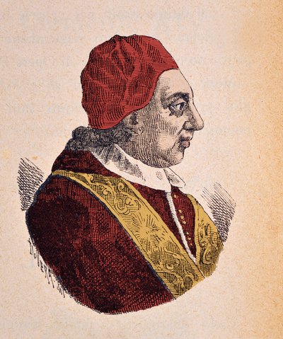 Portrait of Pope Benedict XIV, 1898 (engraving with later colouration) by Italian School