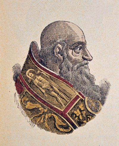 Portrait of Pope Paul III (Paolo, Paulus or Alessandro Farnese), 1898 (engraving with later colouration) by Italian School
