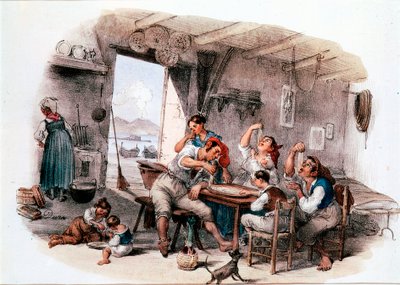 Probably Neapolitan Family Eating Maccheroni with Hands by Italian School