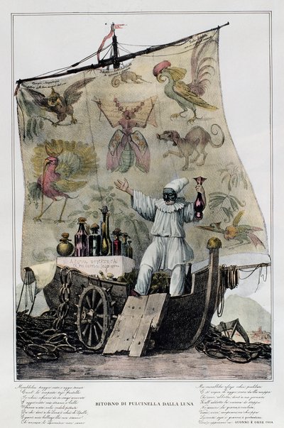 Pulcinella returning from Moon by Italian School