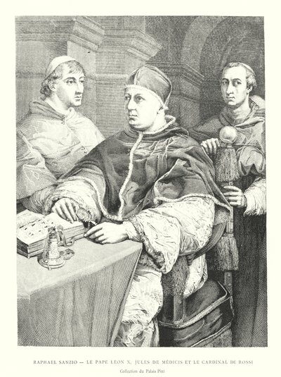 Raphael Sanzio, Pope Leo X, Jules de Medicis and Cardinal de Rossi, Collection of the Pitti Palace (engraving) by Italian School