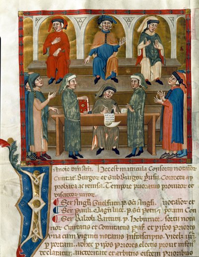 Representation of a Notary Studies Office Page taken from Matricola del Consorzio dei Notai di Perugia (ms. 972) (Register of the Order of Notaries) 1343-1354 Perugia, Biblioteca Comunale Augusta by Italian School