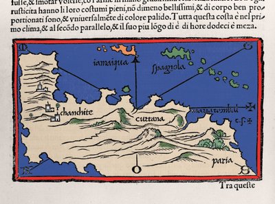 Representation of the Caribbean Islands and the coasts of Venezuela. Isolario (map of islands) by Benedetto Bordone. Venice 1547 by Italian School