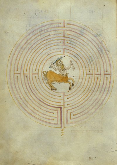 Representation of the Minotaur in the centre of the labyrinth by Italian School