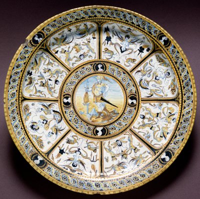 Representation of the Roman hero Scaevola (Muzio Scevola). Ceramic plate produced in Urbino, Italy. Circa 1590. National Museum of Bargello, Florence, Italy by Italian School