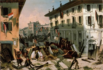 Revolutions of 1848, Five Days of Milan: barricades on Corso di Porta Vercellina on March 22nd by Italian School