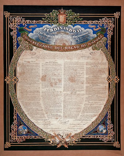 Risorgimento: Constitution Proclaimed by King Ferdinand II of the Two Sicilies in 1847 by Italian School