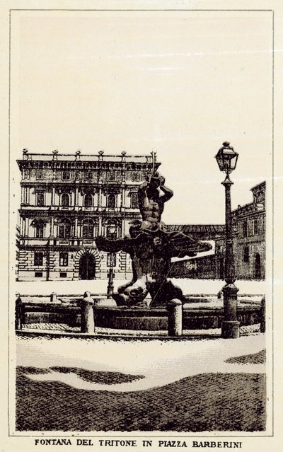 Rome: Triton Fountain in Piazza Barberini by Italian School
