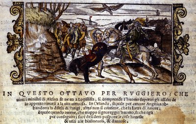 Ruggiero succeeds in escaping from the island of Alcina, and later rescues Angelica from the orc - Scene of the chivalrous poem of 