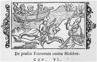 Russians and Finns fighting, illustration from Historia de Gentibus Septentrionalibus by Olaus Magnus, published in Rome, 1555 by Italian School